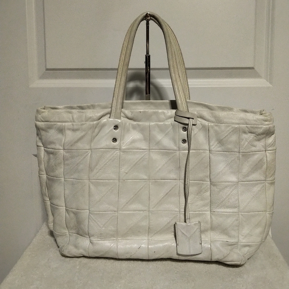 Authentic Yves Saint Laurent White Quilted Shopping Tote Bag
